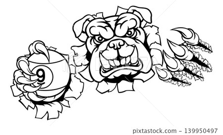 Bulldog and 9 Ball Nine Ball Pool Cartoon Mascot Bulldog and 9 Ball Nine Ball Pool Cartoon Mascot 139950497
