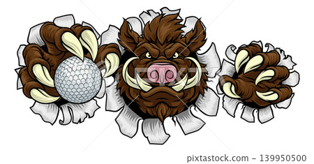 Boar Wild Hog Razorback Warthog Pig Golf Mascot Boar Wild Hog Razorback Warthog Pig Golf Mascot 139950500