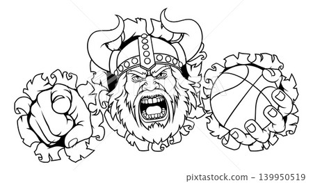 Viking Basketball Ball Sports Team Mascot Man Viking Basketball Ball Sports Team Mascot Man 139950519