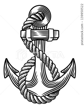 Ship Anchor Rope Boat Sailor Woodcut Illustration Ship Anchor Rope Boat Sailor Woodcut Illustration 139950522