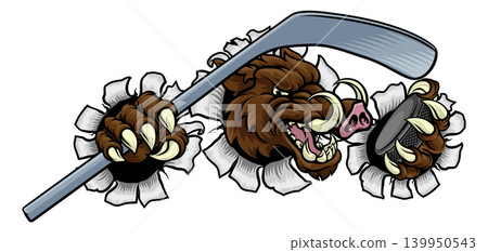 Boar Wild Hog Razorback Warthog Pig Hockey Mascot Boar Wild Hog Razorback Warthog Pig Hockey Mascot 139950543