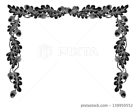 Oak Tree Leaves and Acorns Vintage Frame Border Oak Tree Leaves and Acorns Vintage Frame Border 139950552