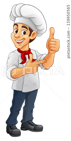 Chef Baker Cook Cartoon Man Thumbs Up Pointing Chef Baker Cook Cartoon Man Thumbs Up Pointing 139950565