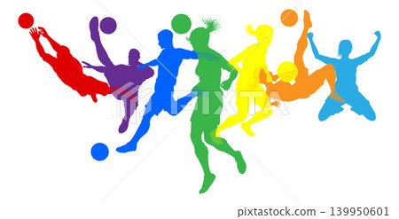 Soccer Football Players Male Female Silhouettes Soccer Football Players Male Female Silhouettes 139950601