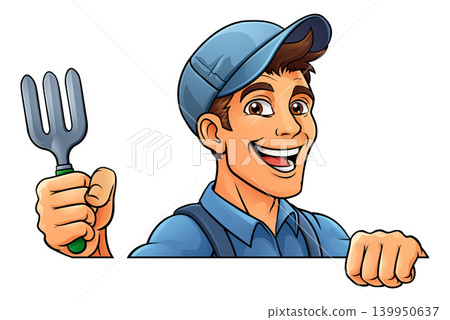 Gardener Cartoon Garden Tool Man Farmer Mascot 139950637