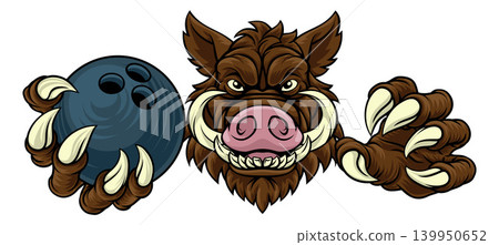 Boar Wild Hog Razorback Warthog Pig Bowling Mascot Boar Wild Hog Razorback Warthog Pig Bowling Mascot 139950652
