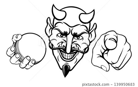 Devil Cricket Ball Sport Team Mascot Illustration Devil Cricket Ball Sport Team Mascot Illustration 139950683