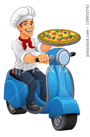 Chef Pizza Delivery Scooter Moped Motorcycle Cook Chef Pizza Delivery Scooter Moped Motorcycle Cook 139950742