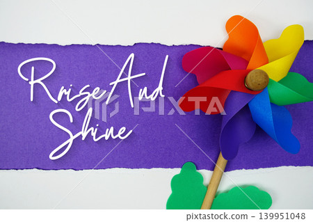 Rise and Shine motivational and inspirational quotes message on purple background Rise and Shine motivational and inspirational quotes message on purple background 139951048