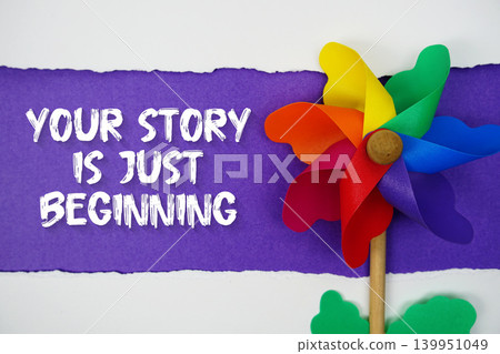 Your Story is just Beginning motivational and inspirational quotes message on purple background Your Story is just Beginning motivational and inspirational quotes message on purple background 139951049