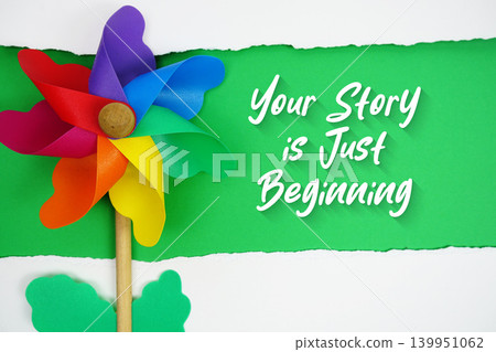 Your Story is just Beginning motivational and inspirational quotes message on green background Your Story is just Beginning motivational and inspirational quotes message on green background 139951062