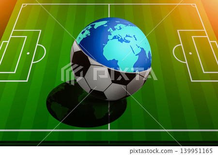 Global Football Concept: Soccer Ball Revealing Earth Globe Global Football Concept: Soccer Ball Revealing Earth Globe 139951165