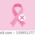 Pink ribbon breast cancer awareness icon with cross mark sign 139951177