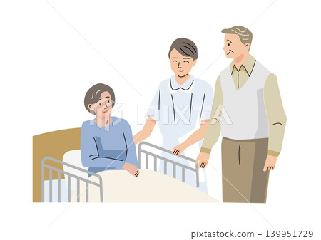 "Gentle Welfare and Care Vector Series": A man and nurse visiting a woman "Gentle Welfare and Care Vector Series": A man and nurse visiting a woman 139951729