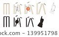 Cricket Stumps Hit by Ball. Collapsing Wicket with Flying Bails and Umpire Hand Signal Out. Isolated Line Art and Black Silhouette Set. Minimalist Vector Illustration 139951798