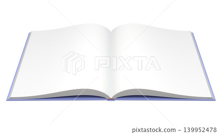 一本藍色封面的精裝書處於開啟狀態（透明背景，3DCG）。 139952478
