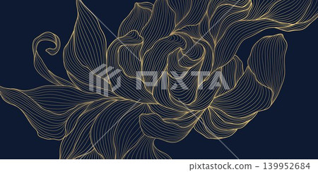 Luxury vector line art deco pattern, gold floral elegant leaves and botanical elements background. Japanese and Chinese ornament, Nouveau style, premium design for wallpapers, wedding, spa. 139952684