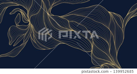 Luxury vector line art deco pattern, gold floral elegant leaves and botanical elements background. Japanese and Chinese ornament, Nouveau style, premium design for wallpapers, wedding, spa. 139952685