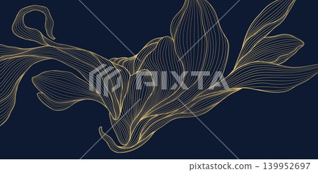 Luxury vector line art deco pattern, gold floral elegant leaves and botanical elements background. Japanese and Chinese ornament, Nouveau style, premium design for wallpapers, wedding, spa Luxury vector line art deco pattern, gold floral elegant leaves and botanical elements background. Japanese and Chinese ornament, Nouveau style, premium design for wallpapers, wedding, spa 139952697