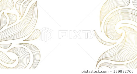 Luxury gold botanical pattern with elegant line leaves and floral elements background. Vector illustration tropical foliage, garden motif, modern deco style, wallpaper, wedding card. 139952703