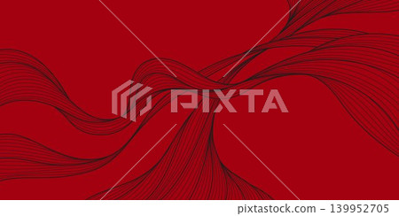 Abstract oriental wave pattern with flowing lines on a red background, Chinese ink and Japanese design. Premium vector illustration, fluid curves, modern minimal style, and traditional elements. Abstract oriental wave pattern with flowing lines on a red background, Chinese ink and Japanese design. Premium vector illustration, fluid curves, modern minimal style, and traditional elements. 139952705