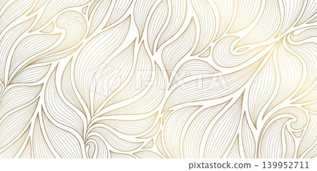 Luxury gold botanical pattern, elegant line leaves, floral elements. Tropical vector design, Japanese ornament, Art Deco, Nouveau style, vintage aesthetic. Wallpapers, fabric print, tea packaging. Luxury gold botanical pattern, elegant line leaves, floral elements. Tropical vector design, Japanese ornament, Art Deco, Nouveau style, vintage aesthetic. Wallpapers, fabric print, tea packaging. 139952711
