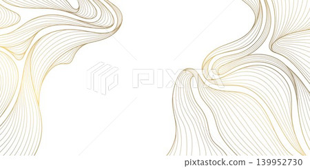 Luxury abstract gold wave pattern, thin elegant lines on white background. Premium vector design, Japanese curves, geometric elements, and smooth silk texture, wallpapers. Luxury abstract gold wave pattern, thin elegant lines on white background. Premium vector design, Japanese curves, geometric elements, and smooth silk texture, wallpapers. 139952730