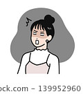 簡單的向量插圖，描繪了一位頭髮紮起來的年輕女子，神情震驚。 139952960