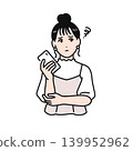 一幅簡單的向量插圖，描繪了一位頭髮紮起來的年輕女子，她神情憂慮地拿著智慧型手機。 139952962