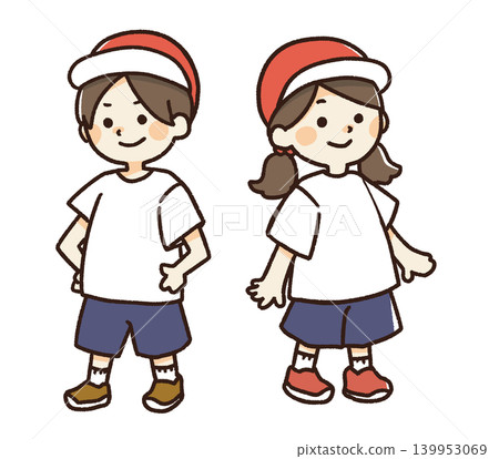 穿著運動服的男孩和女孩 穿著運動服的男孩和女孩 139953069