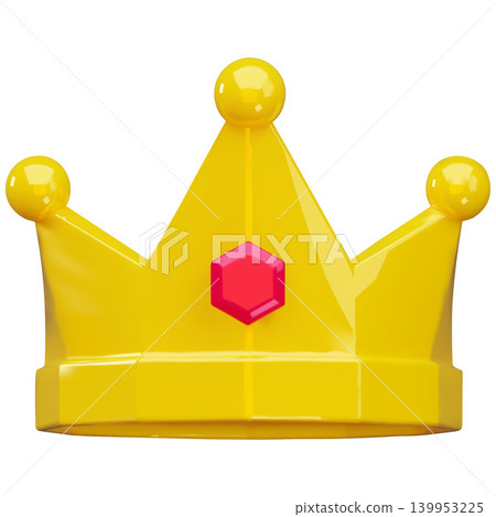 Golden crown with gemstone 3D cartoon plastic style vector icon, volume winner award, queen or king carnival accessory Golden crown with gemstone 3D cartoon plastic style vector icon, volume winner award, queen or king carnival accessory 139953225