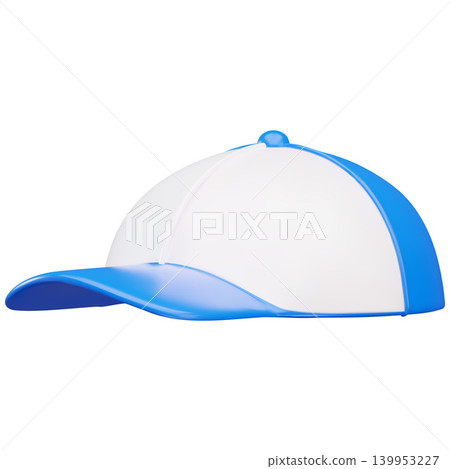 Baseball cap 3D cartoon plastic style vector icon, realistic sports hat, summer headdress white and blue colors Baseball cap 3D cartoon plastic style vector icon, realistic sports hat, summer headdress white and blue colors 139953227