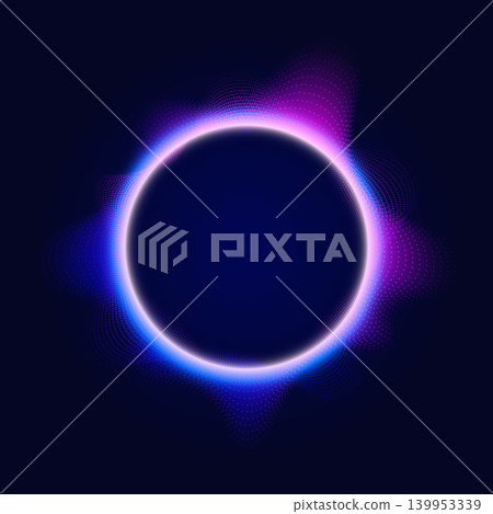 Abstract fantastic background with neon round frame and space portal into another dimension. Energy ring. Vector design. Abstract fantastic background with neon round frame and space portal into another dimension. Energy ring. Vector design. 139953339