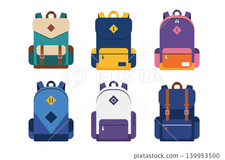 Colorful school backpack collection. Colorful school backpack collection. 139953500