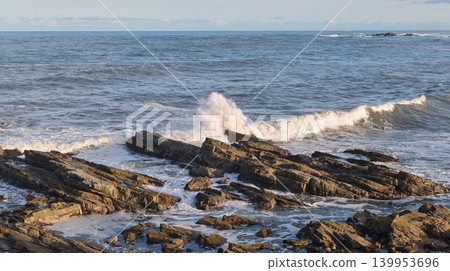 Waves crashing against the rocky shores of Inubosaki, Chiba 139953696