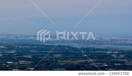A distant aerial view of the Kashima Coastal Industrial Zone on the opposite bank of the Tone River, as seen from Choshi. 139953708