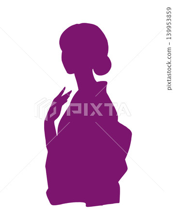 身穿和服（紫色）的女性剪影插圖 139953859