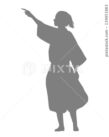 Silhouette illustration of a boy in traditional Japanese clothing (gray) 139953863