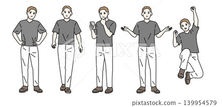一群年輕男子的各種姿勢(全身照) 一群年輕男子的各種姿勢(全身照) 139954579