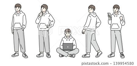 一群年輕男子的各種姿勢(全身照) 一群年輕男子的各種姿勢(全身照) 139954580