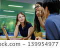 A young business team in their 20s having a meeting in a casual office setting. 139954977
