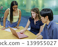Office scene of young men and women working on laptops. 139955027