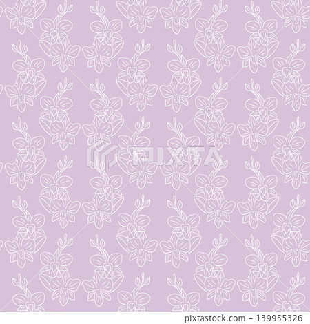 Floral line art design with intricate flowers and leaves on a lavender background, ideal for use in textiles, wallpapers, and various decorative applications Floral line art design with intricate flowers and leaves on a lavender background, ideal for use in textiles, wallpapers, and various decorative applications 139955326
