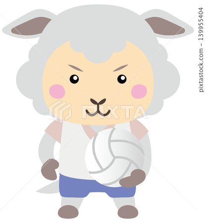 一隻綿羊角色正在充滿活力地享受排球運動。 一隻綿羊角色正在充滿活力地享受排球運動。 139955404