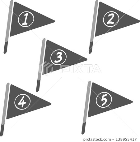 Triangular flags with numbers written on them, black and white, 1-5 Triangular flags with numbers written on them, black and white, 1-5 139955417