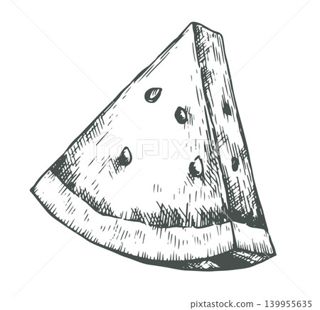 A slice of watermelon vector illustration in sketch style. Summer fruit. A slice of watermelon vector illustration in sketch style. Summer fruit. 139955635