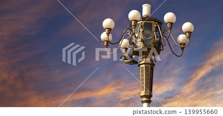 Street lamp on Tiananmen Square in Beijing, China (against the sunset), with propaganda or public announcement speakers Street lamp on Tiananmen Square in Beijing, China (against the sunset), with propaganda or public announcement speakers 139955660