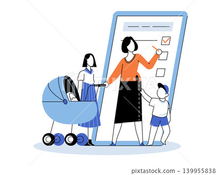 Woman with kids checking a list on a phone vector illustration. Family management, digital planning, parenting, motherhood, routine, mobile app. Parent with offspring marking a mobile checklist Woman with kids checking a list on a phone vector illustration. Family management, digital planning, parenting, motherhood, routine, mobile app. Parent with offspring marking a mobile checklist 139955838