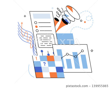 Data charts and document reports vector illustration. Market research, financial planning, digital analytics, strategic management, information processing, corporate growth. Statistical infographics Data charts and document reports vector illustration. Market research, financial planning, digital analytics, strategic management, information processing, corporate growth. Statistical infographics 139955865