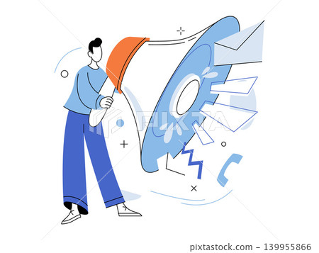 Man holding a megaphone with flying envelopes vector illustration. Digital marketing, email outreach, social media, PR, business news, advertising. Person with a loudspeaker and mail icons Man holding a megaphone with flying envelopes vector illustration. Digital marketing, email outreach, social media, PR, business news, advertising. Person with a loudspeaker and mail icons 139955866